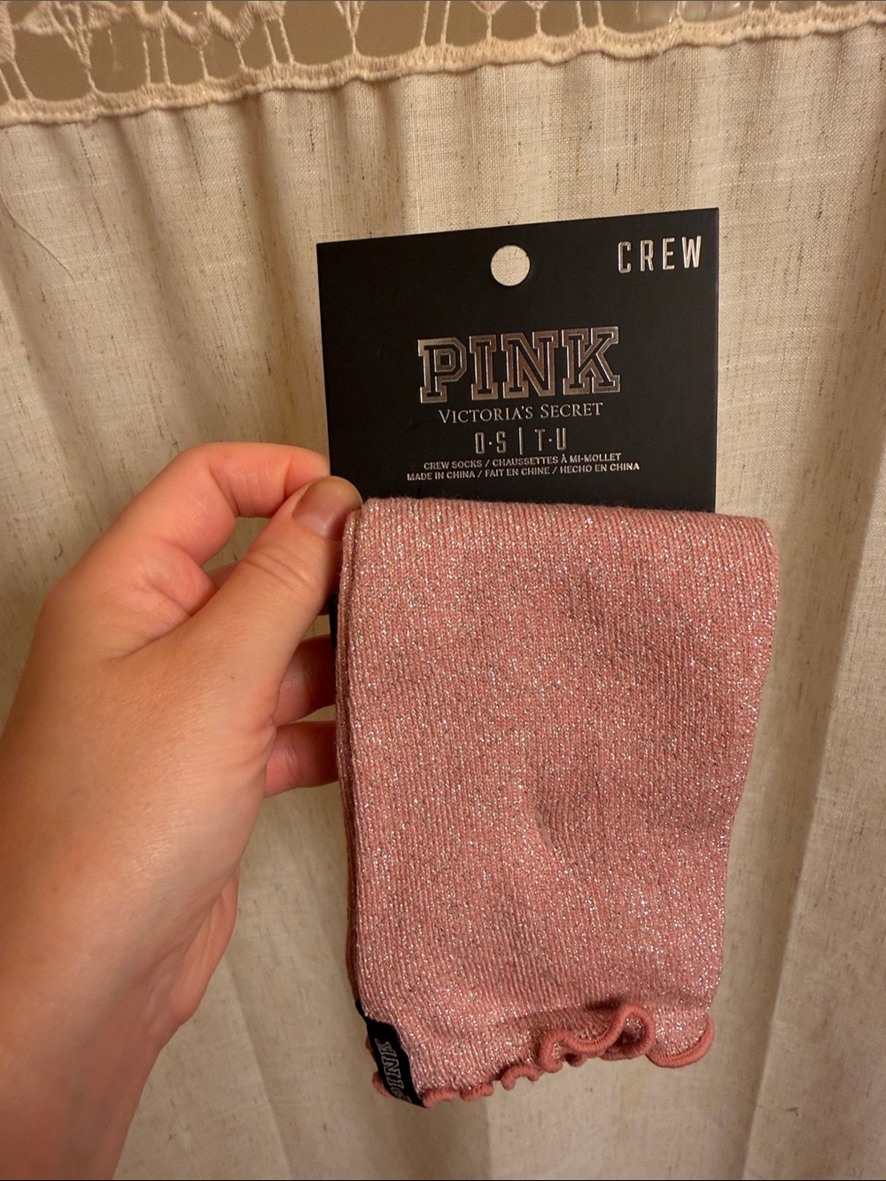 PINK Victoria's Secret Pink Metallic Crew Socks NEW